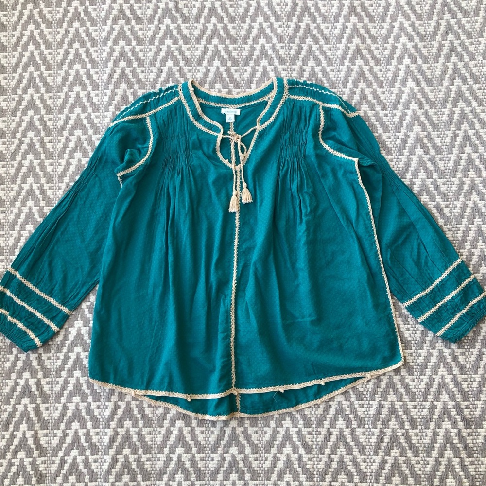Sundance teal embroidered bohemian peasant blouse size M